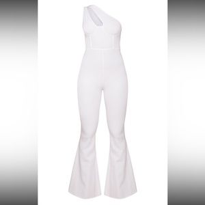 White One Shoulder Corset Detail Flared Jumpsuit